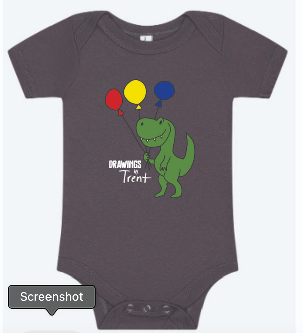 Cute Dino Holding Balloons -Infant, Toddler, Youth